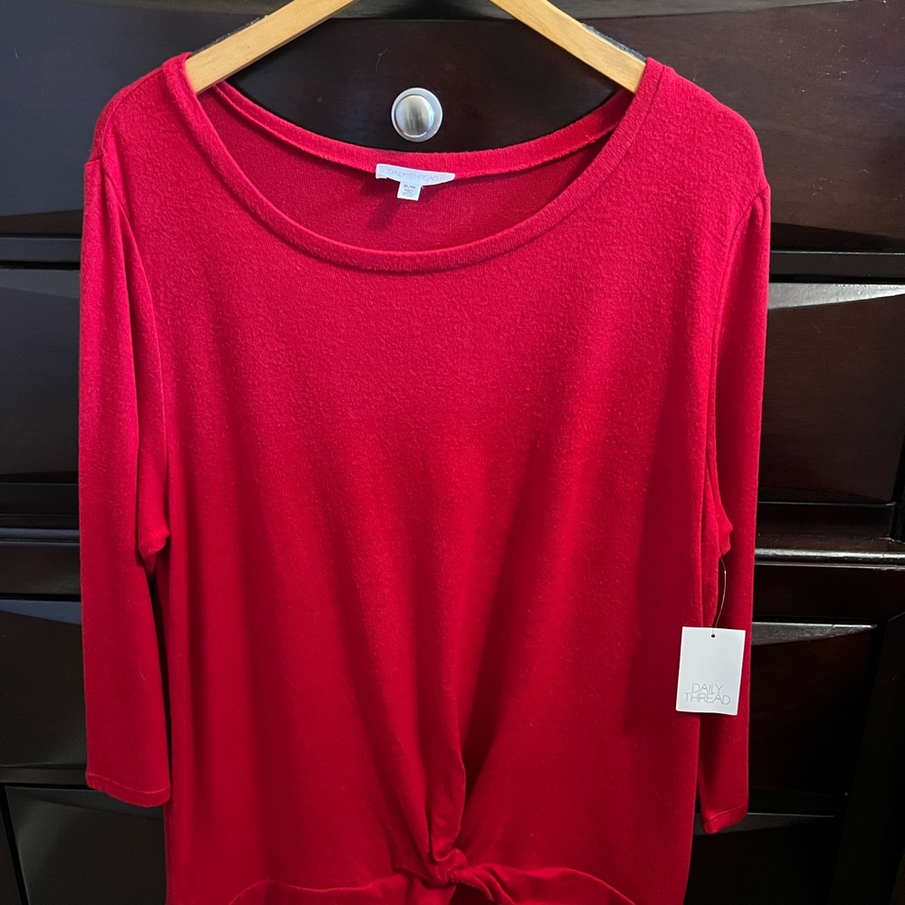 Daily Threads Women’s Red Long-Sleeve Tie-Hem Top